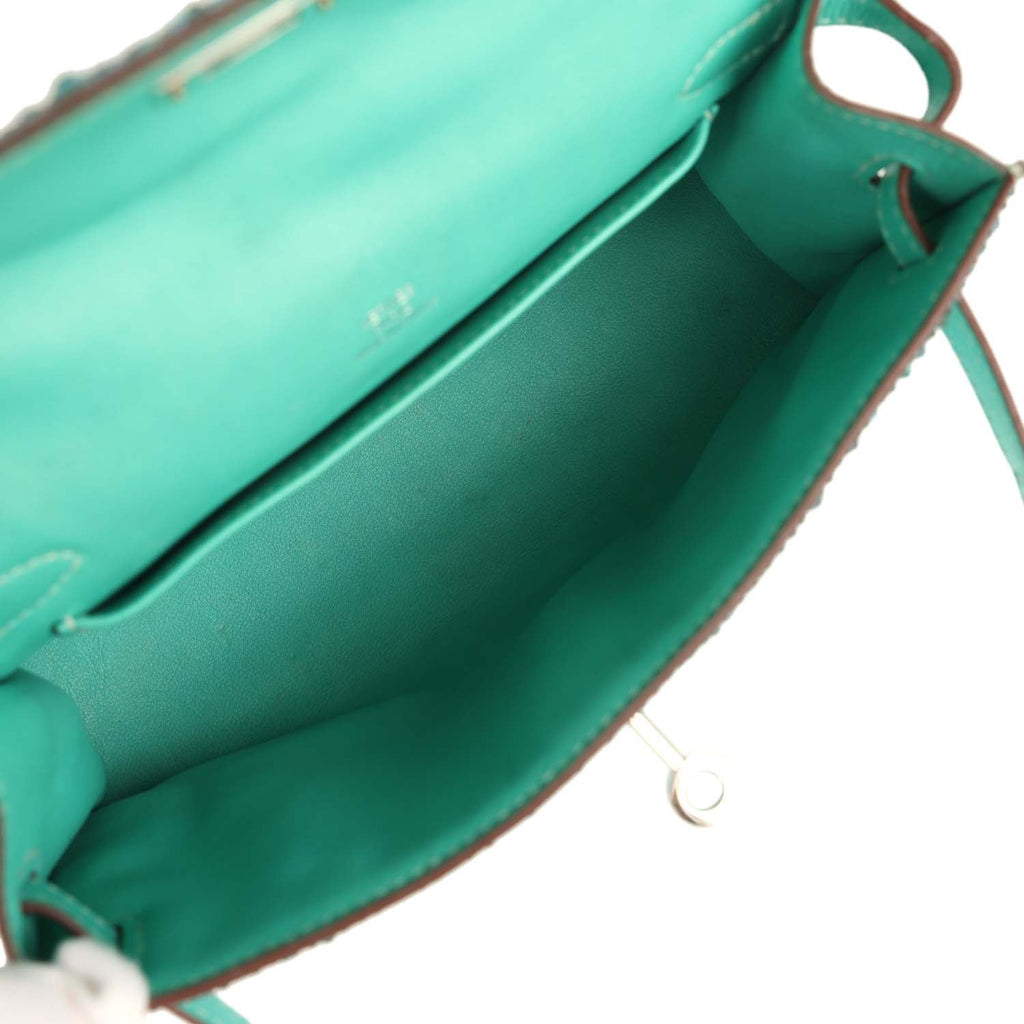 Custom "Aquamarine" Swarovski Crystal Pre-owned Hermes Kelly Pochette Lagon Swift Palladium Hardware