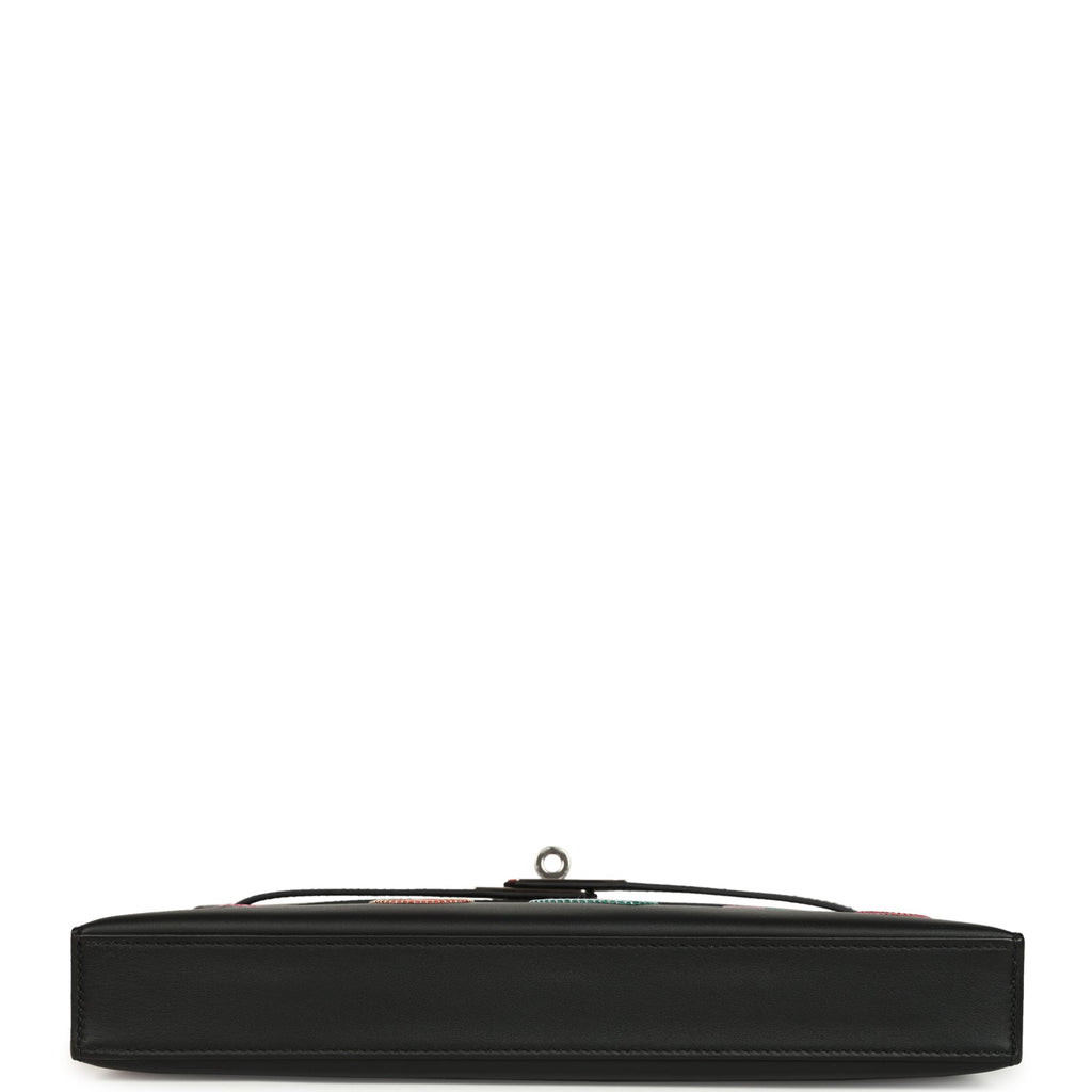 Hermes Kelly Elan Broderie Black Bet-Tab Swift, Niloticus Crocodile and Alligator Palladium Hardware