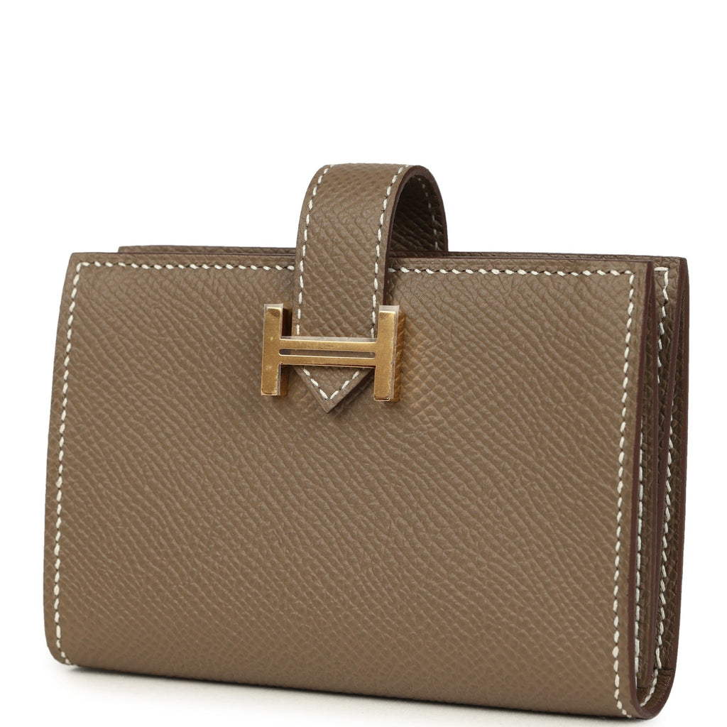 Hermes Bearn Card Holder Etoupe Epsom Gold Hardware