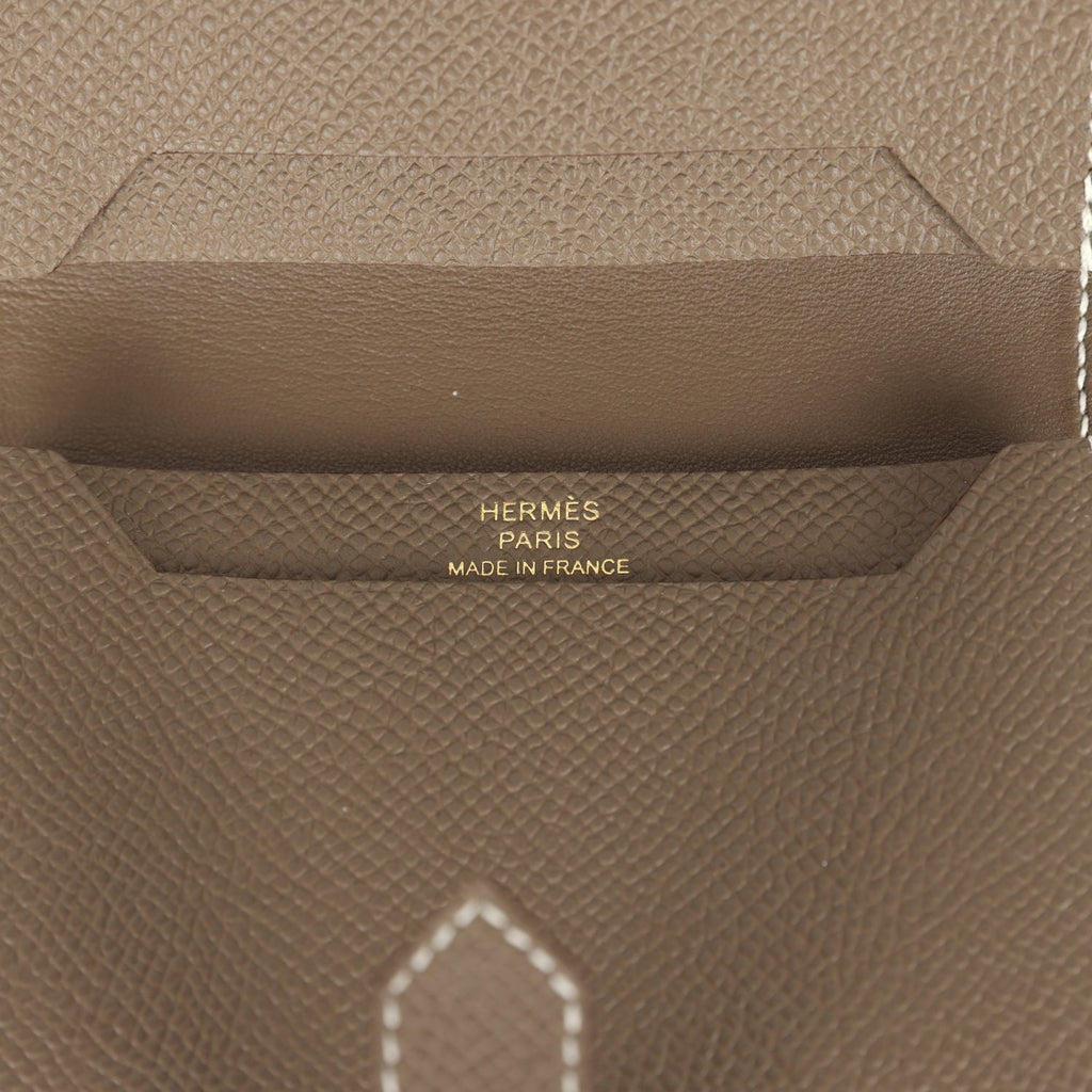 Hermes Bearn Card Holder Etoupe Epsom Gold Hardware