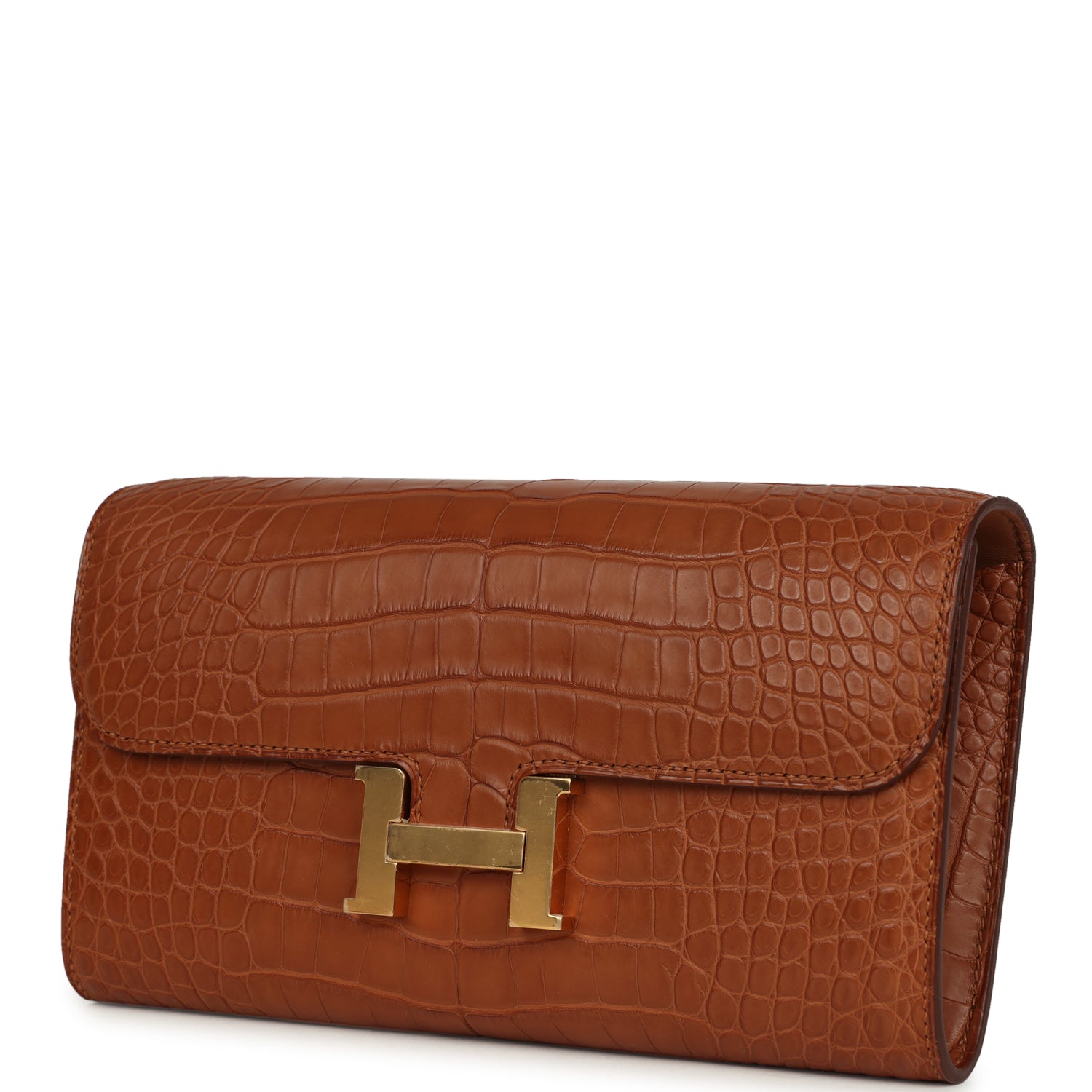 Pre-owned Hermes Constance Wallet To Go Gold Matte Alligator Gold Hardware