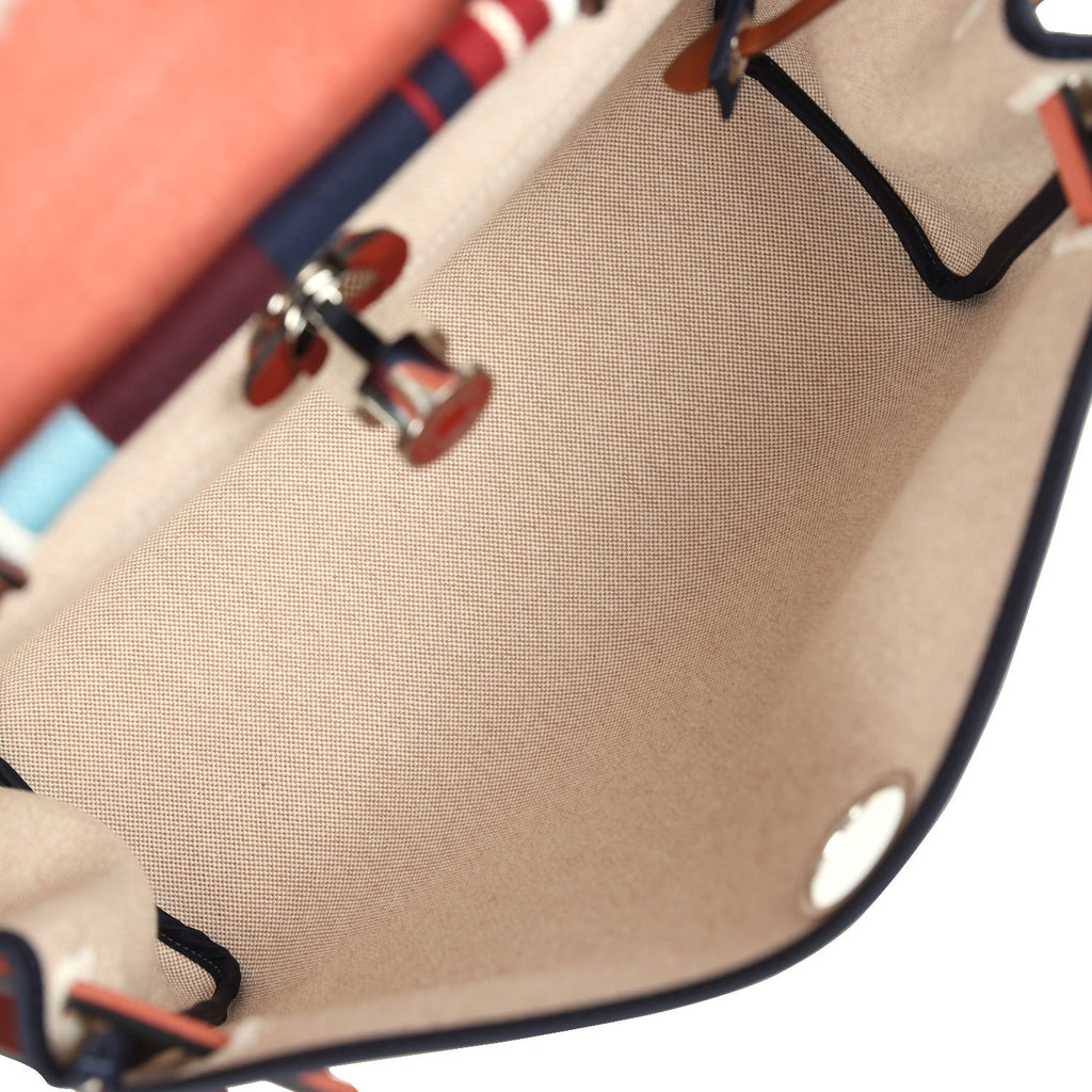 Hermes Special Order (HSS) Herbag Zip PM 31 "Striped" Rouge H Vache Hunter, Ecru, Bleu, Bordeaux and Beige Toile H Canvas Lacquered Palladium Hardware