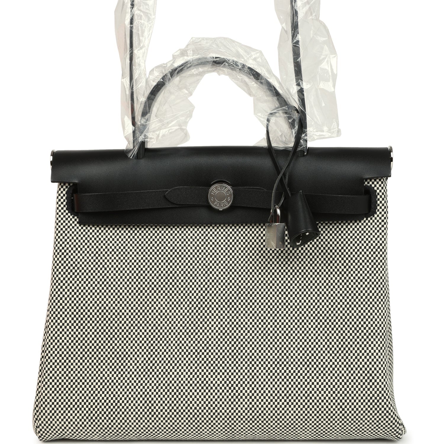Hermes Herbag Zip PM 31 Black Vache Hunter and Ecru-Black Criss Viking Canvas Palladium Hardware