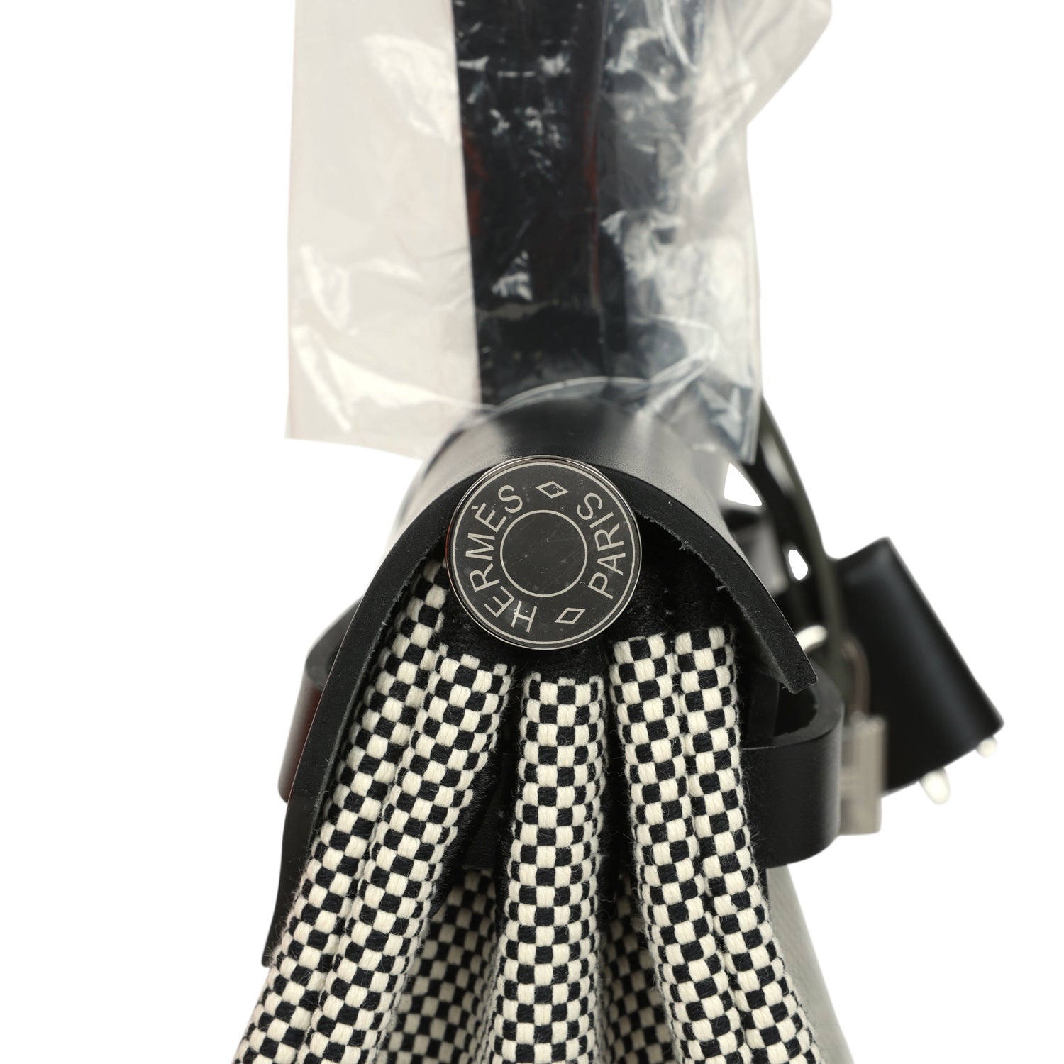 Hermes Herbag Zip PM 31 Black Vache Hunter and Ecru-Black Criss Viking Canvas Palladium Hardware