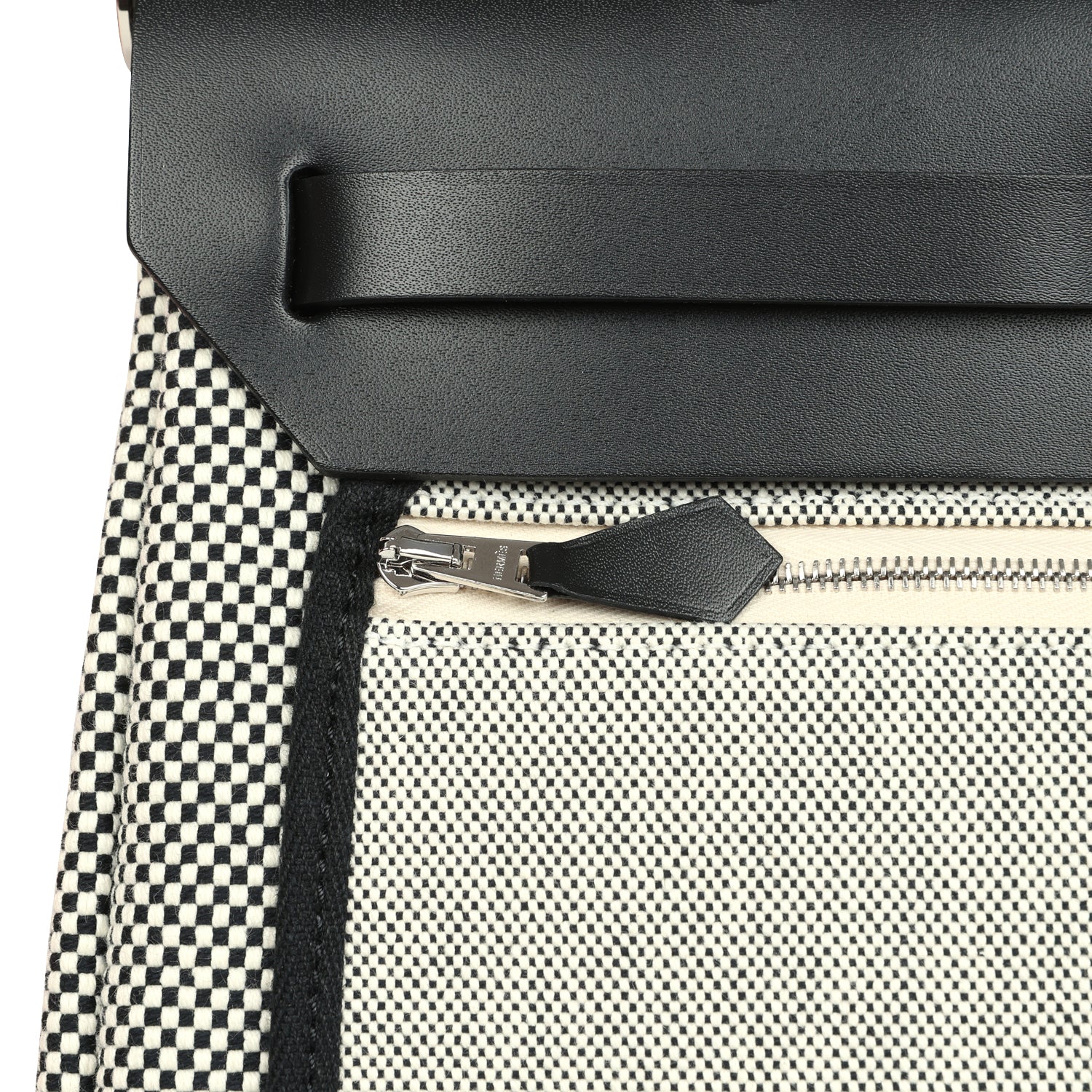 Hermes Herbag Zip PM 31 Black Vache Hunter and Ecru-Black Criss Viking Canvas Palladium Hardware