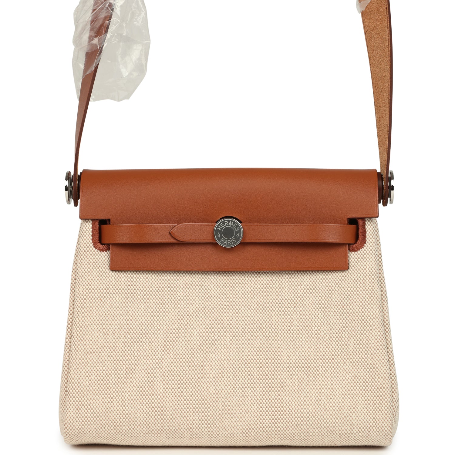 Hermes Herbag Zip 20 Mini Ecru and Beige Toile H Canvas and Fauve Vache Hunter Palladium Hardware
