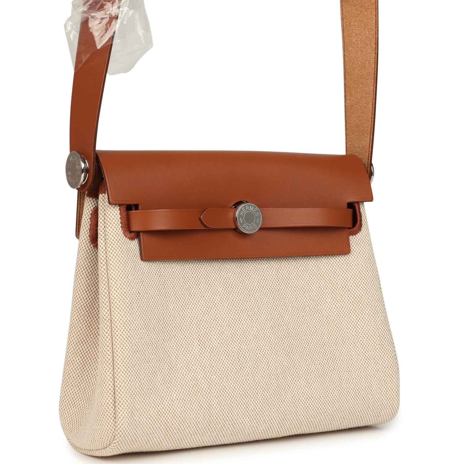 Hermes Herbag Zip 20 Mini Ecru and Beige Toile H Canvas and Fauve Vache Hunter Palladium Hardware