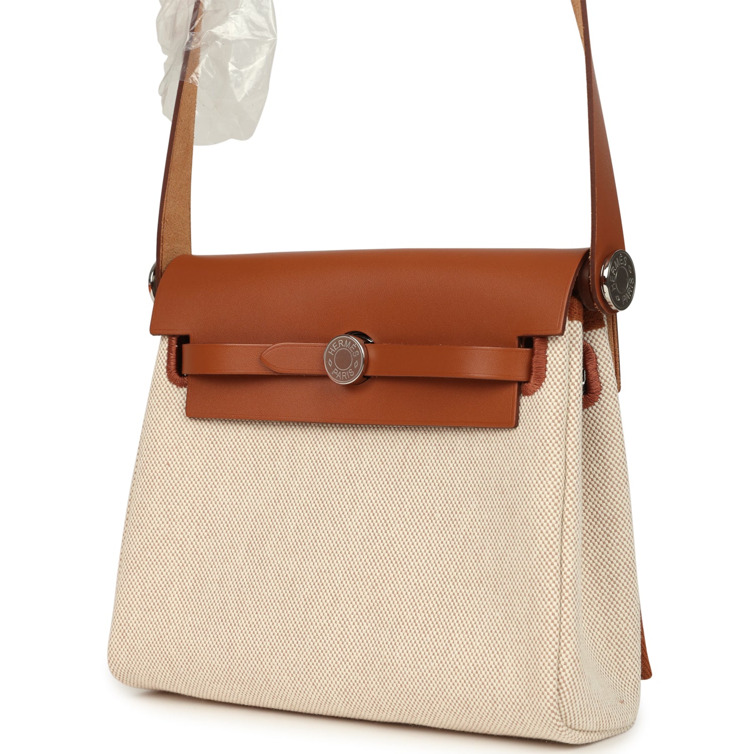 Hermes Herbag Zip 20 Mini Ecru and Beige Toile H Canvas and Fauve Vache Hunter Palladium Hardware