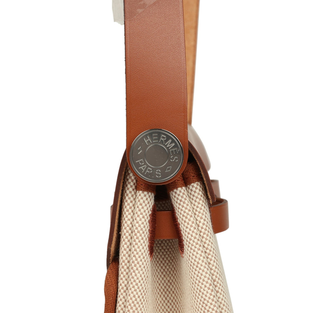 Hermes Herbag Zip 20 Mini Ecru and Beige Toile H Canvas and Fauve Vache Hunter Palladium Hardware