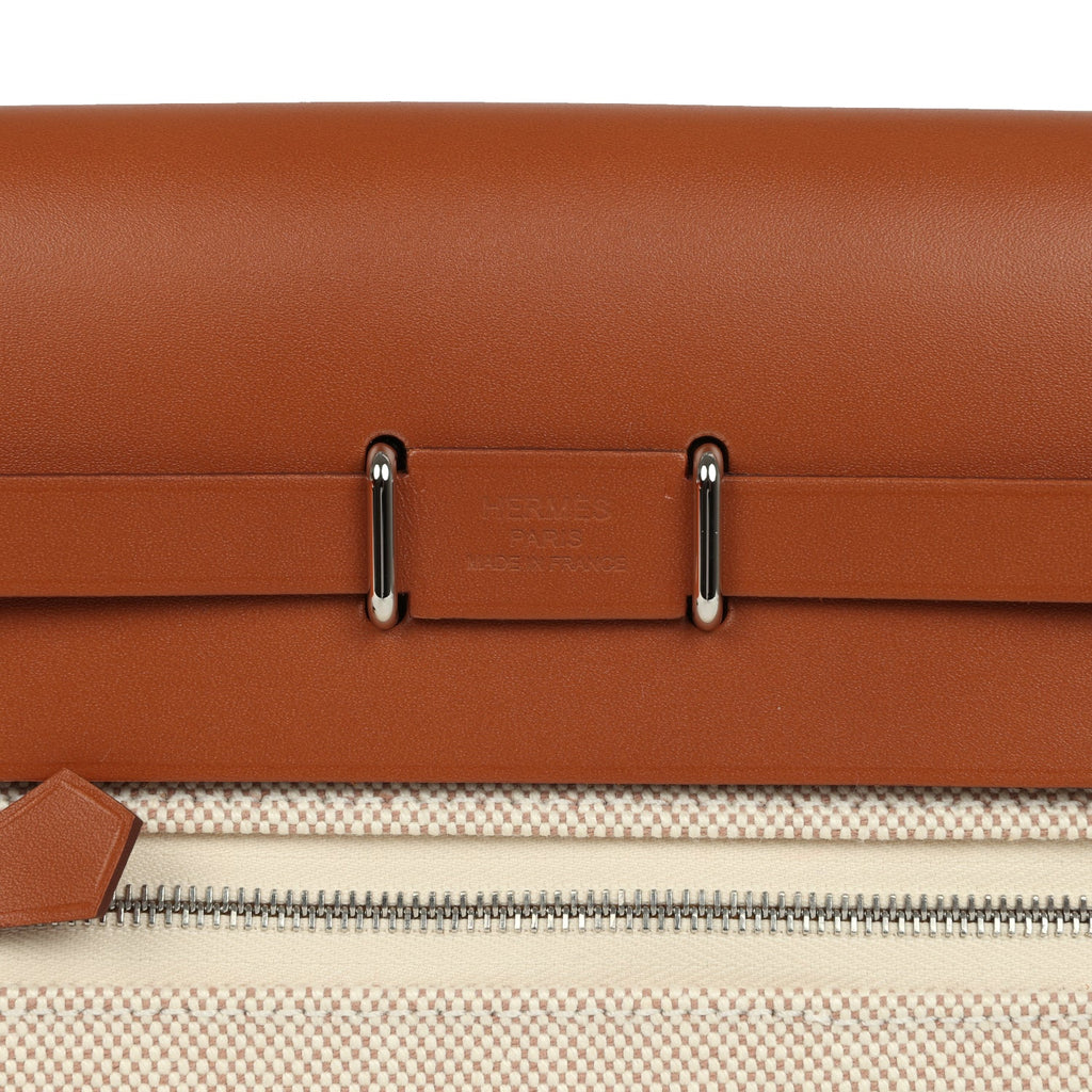 Hermes Herbag Zip 20 Mini Ecru and Beige Toile H Canvas and Fauve Vache Hunter Palladium Hardware