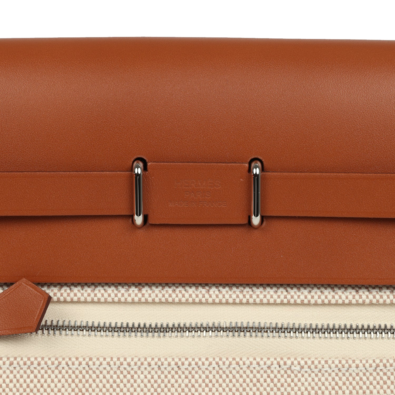 Hermes Herbag Zip 20 Mini Ecru and Beige Toile H Canvas and Fauve Vache Hunter Palladium Hardware