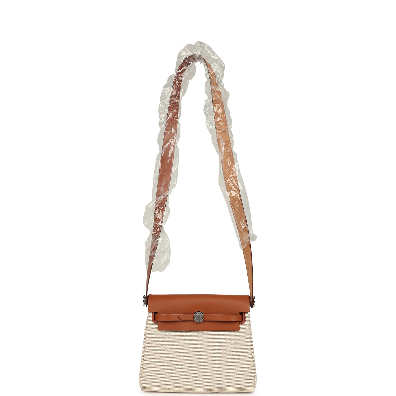 Hermes Herbag Zip 20 Mini Ecru and Beige Toile H Canvas and Fauve Vache Hunter Palladium Hardware