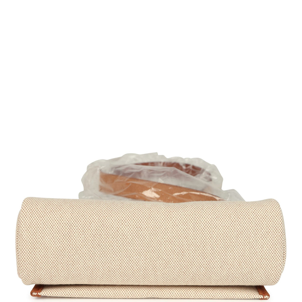 Hermes Herbag Zip 20 Mini Ecru and Beige Toile H Canvas and Fauve Vache Hunter Palladium Hardware