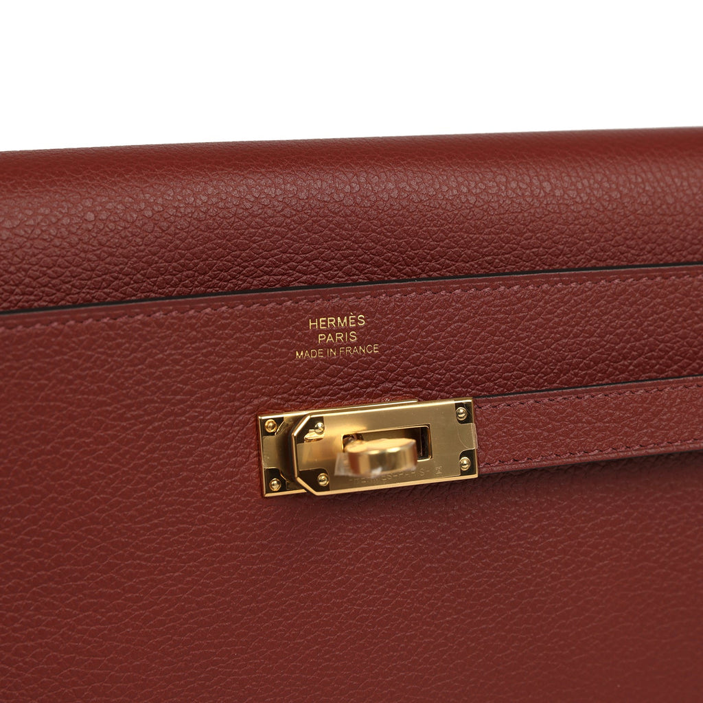 Hermes Kelly Wallet To Go Rouge H Evercolor Gold Hardware