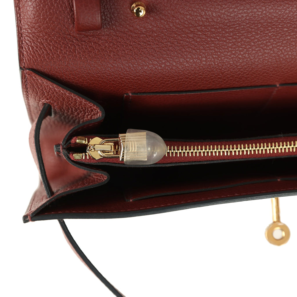 Hermes Kelly Wallet To Go Rouge H Evercolor Gold Hardware