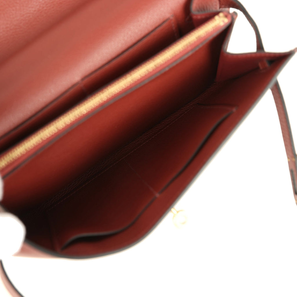 Hermes Kelly Wallet To Go Rouge H Evercolor Gold Hardware