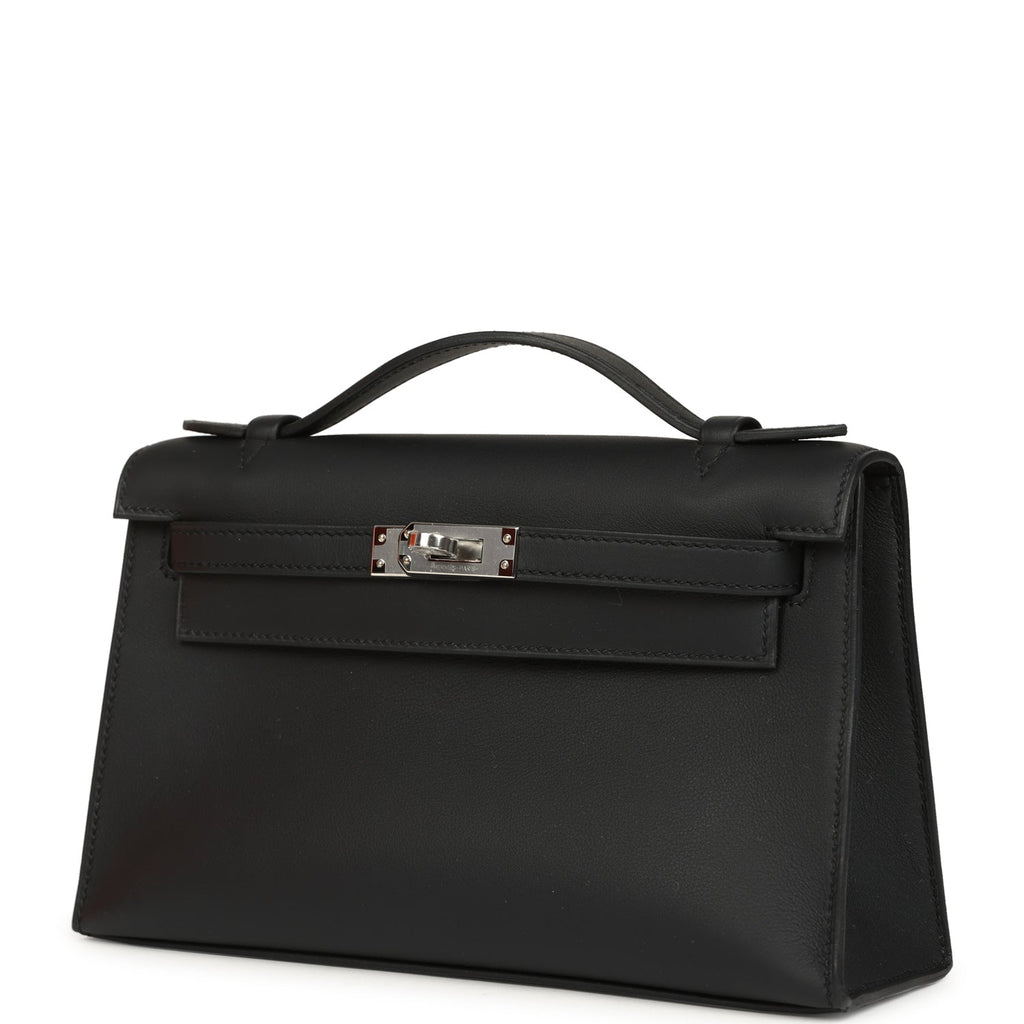 Hermes Kelly Pochette Black Swift Palladium Hardware