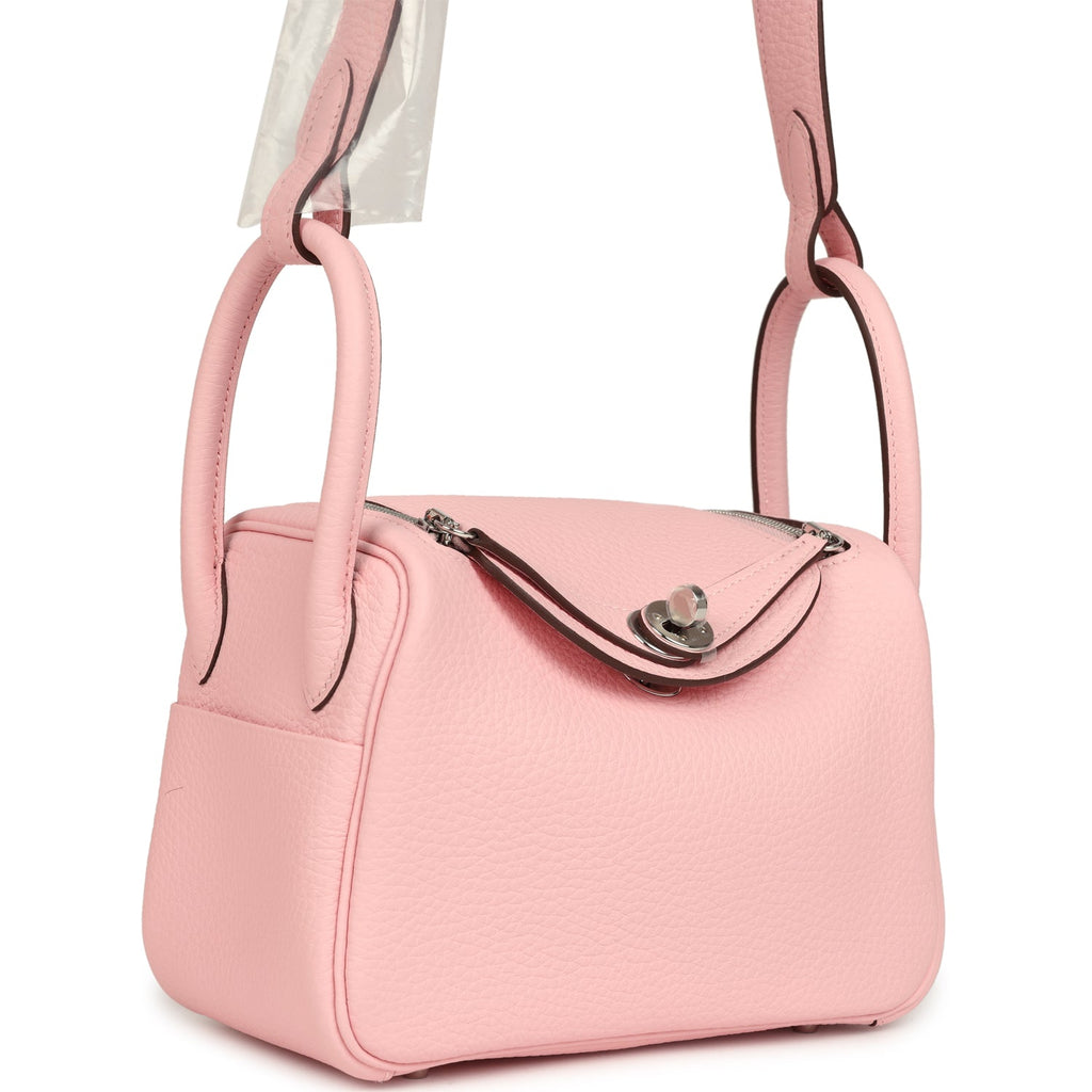 Hermes Mini Lindy II Rose Sakura Verso Clemence Palladium Hardware