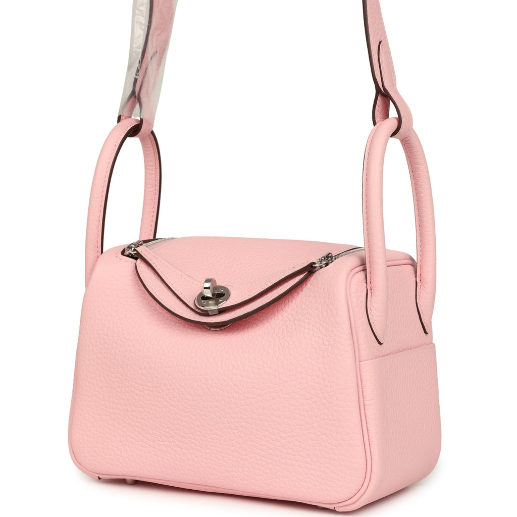 Hermes Mini Lindy II Rose Sakura Verso Clemence Palladium Hardware