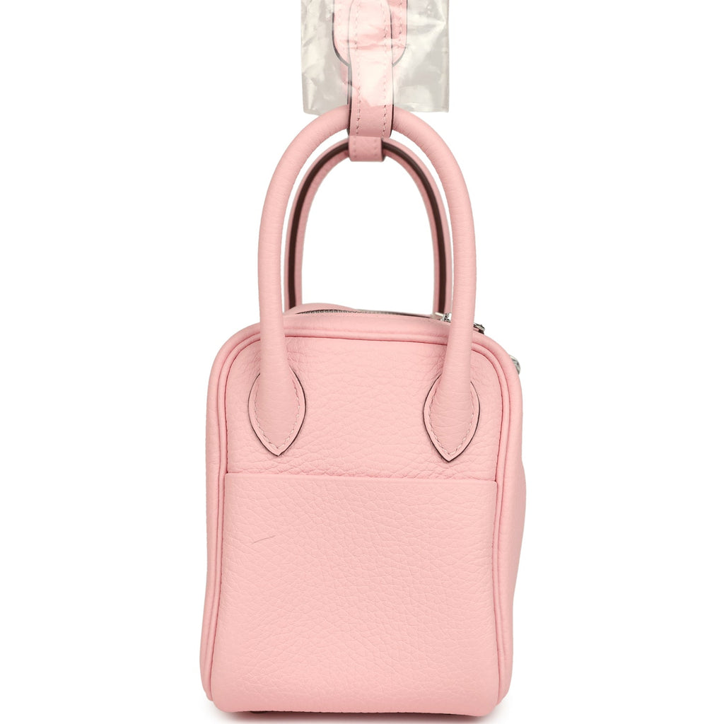 Hermes Mini Lindy II Rose Sakura Verso Clemence Palladium Hardware