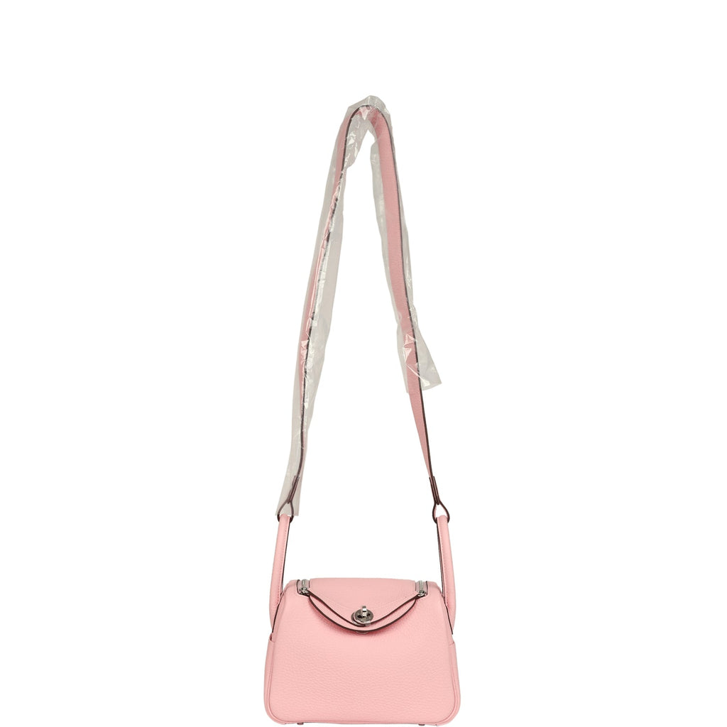 Hermes Mini Lindy II Rose Sakura Verso Clemence Palladium Hardware