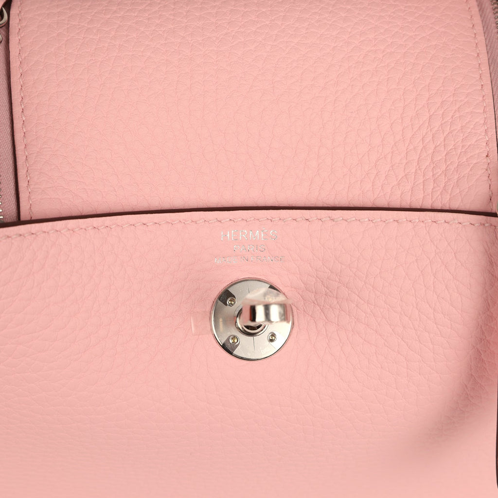 Hermes Mini Lindy II Rose Sakura Verso Clemence Palladium Hardware