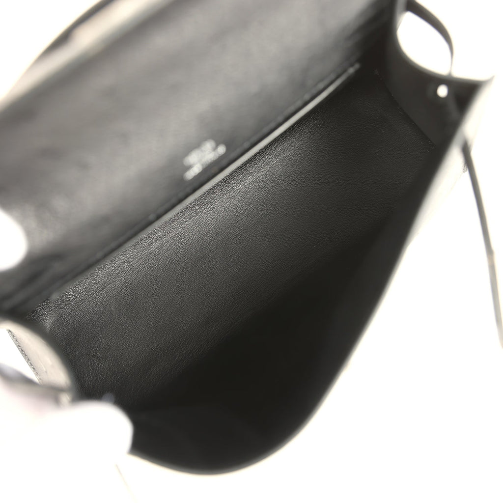 Hermes Kelly Pochette Black Ostrich Palladium Hardware