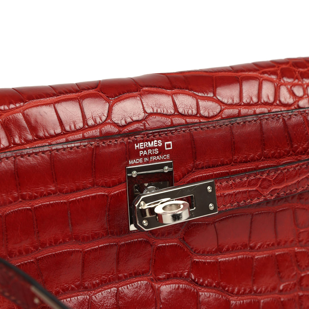 Vintage Hermes Kelly Danse Rouge H Matte Alligator Palladium Hardware