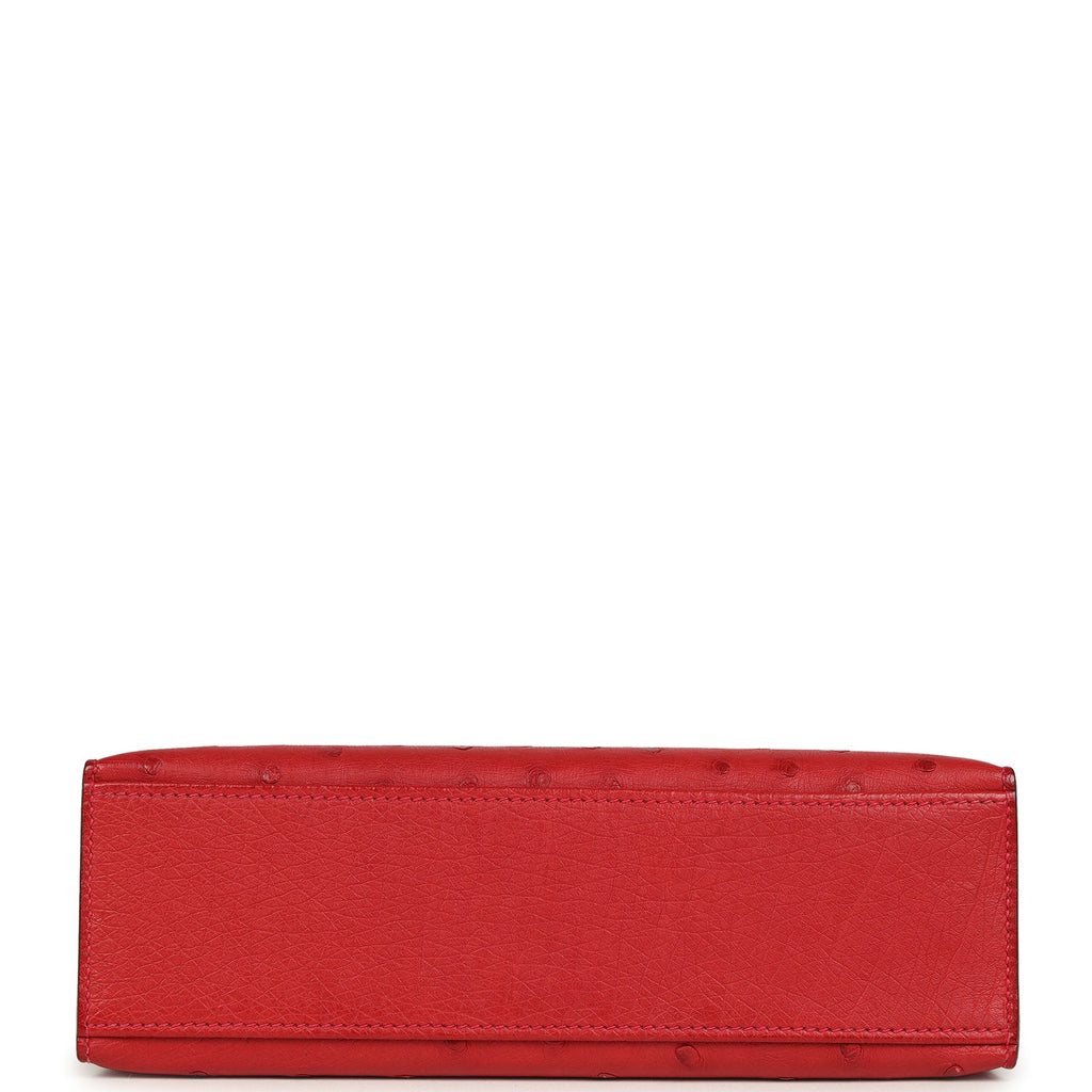 Pre-owned Hermes Kelly Pochette Rouge Vif Ostrich Gold Hardware