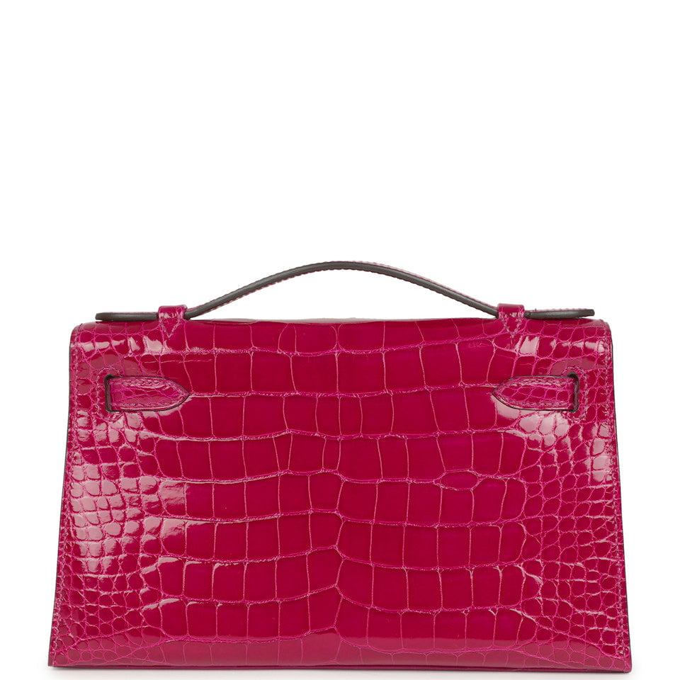 Hermes Kelly Pochette Rose Pourpre Shiny Alligator Palladium Hardware