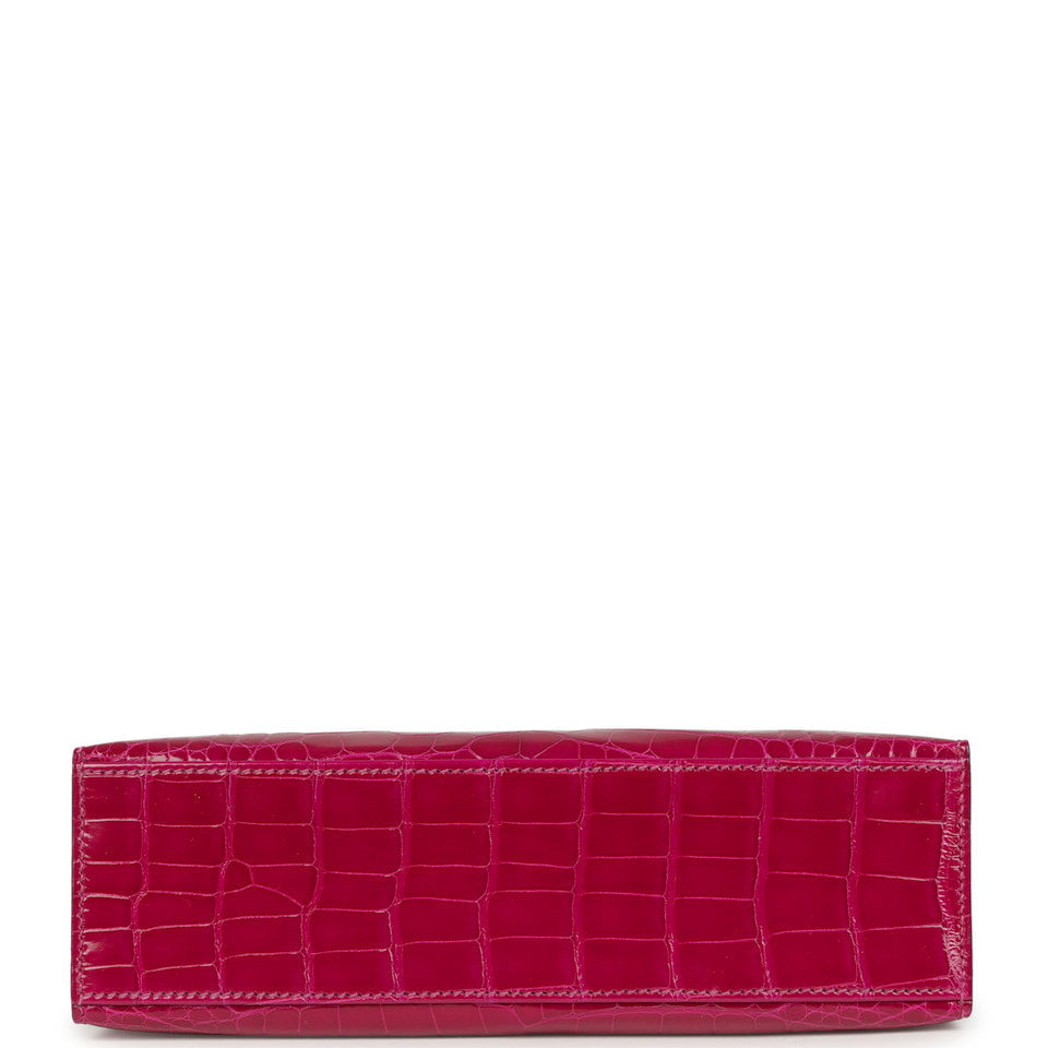 Hermes Kelly Pochette Rose Pourpre Shiny Alligator Palladium Hardware