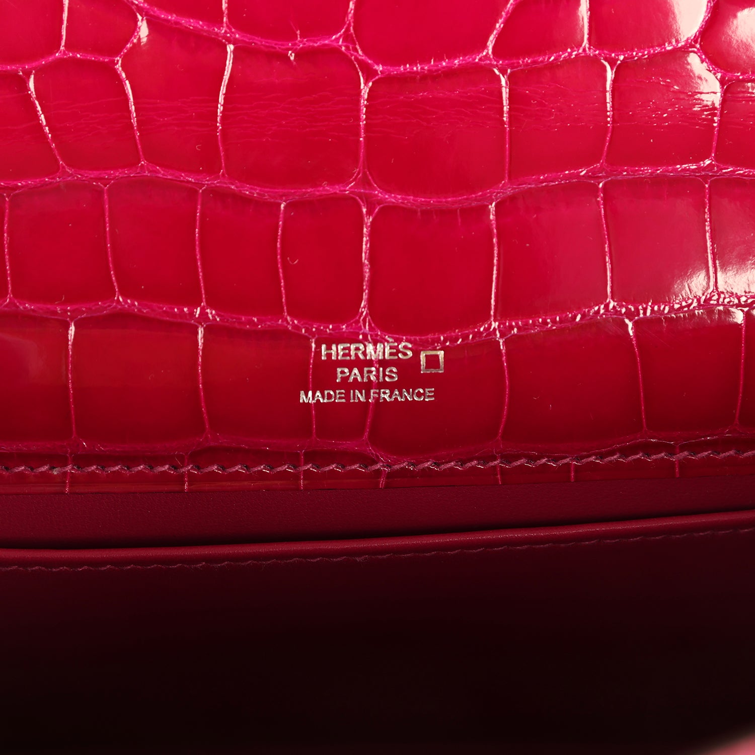 Hermes Kelly Pochette Rose Pourpre Shiny Alligator Palladium Hardware