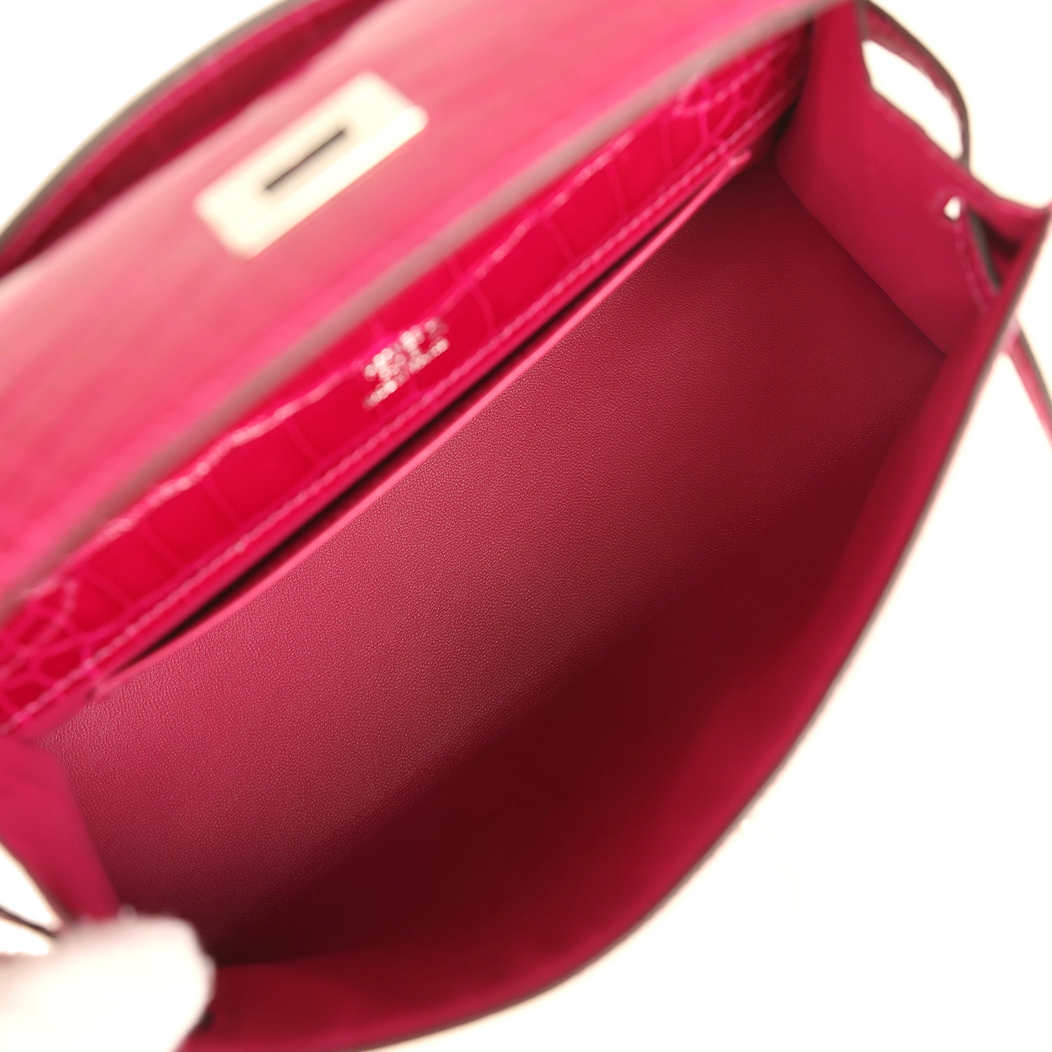 Hermes Kelly Pochette Rose Pourpre Shiny Alligator Palladium Hardware