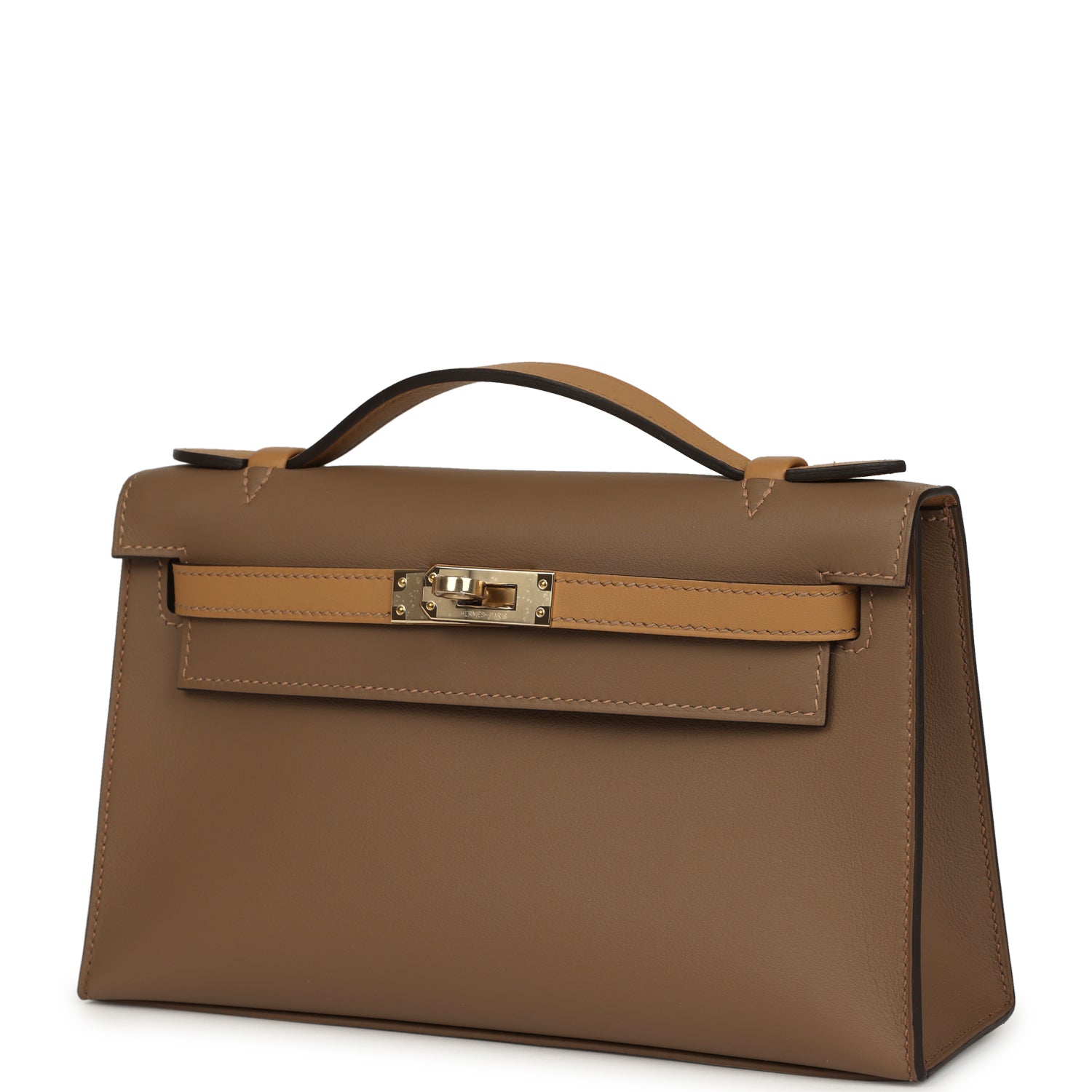 Hermes Special Order (HSS) Kelly Pochette Beige De Weimar and Biscuit Swift Permabrass Hardware