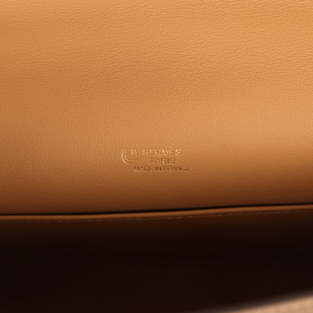 Hermes Special Order (HSS) Kelly Pochette Beige De Weimar and Biscuit Swift Permabrass Hardware