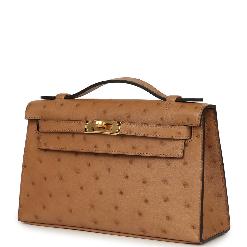 Hermes Kelly Pochette Chai Ostrich Gold Hardware