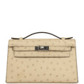 Hermes Kelly Pochette Parchemin Ostrich Palladium Hardware