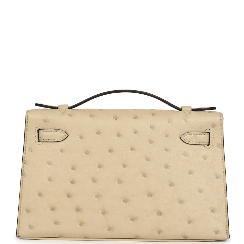 Hermes Kelly Pochette Parchemin Ostrich Palladium Hardware