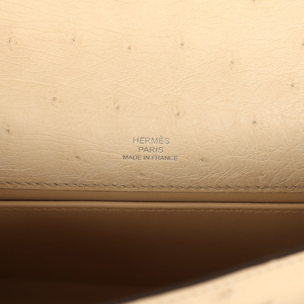 Hermes Kelly Pochette Parchemin Ostrich Palladium Hardware