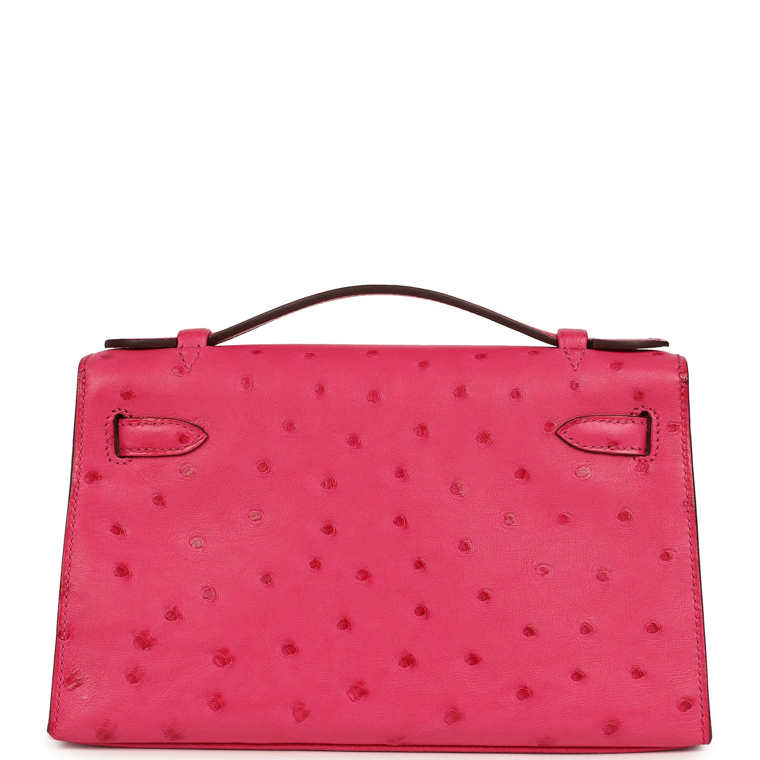 Hermes Kelly Pochette Rose Tyrien Ostrich Palladium Hardware