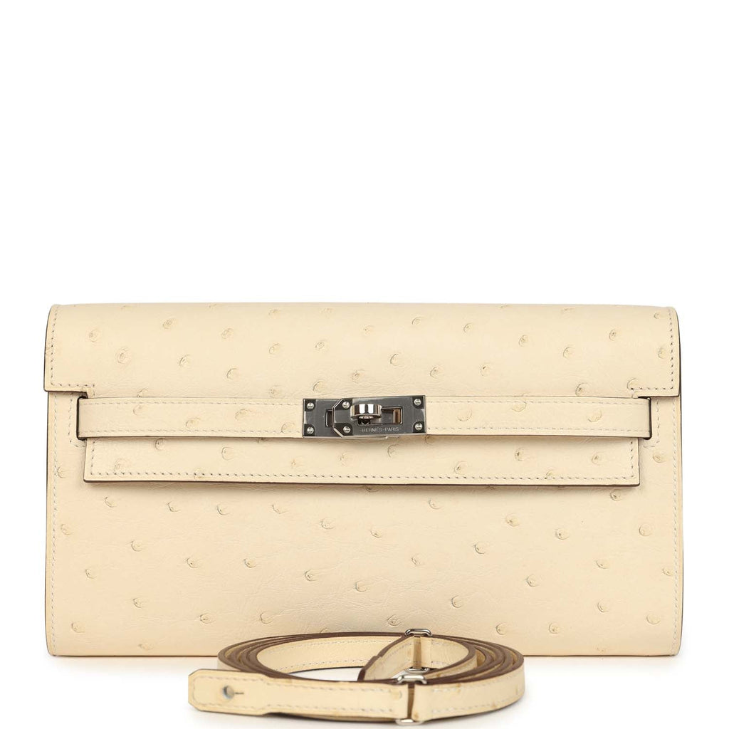 Hermes Kelly Wallet To Go Gris Nata Ostrich Palladium Hardware