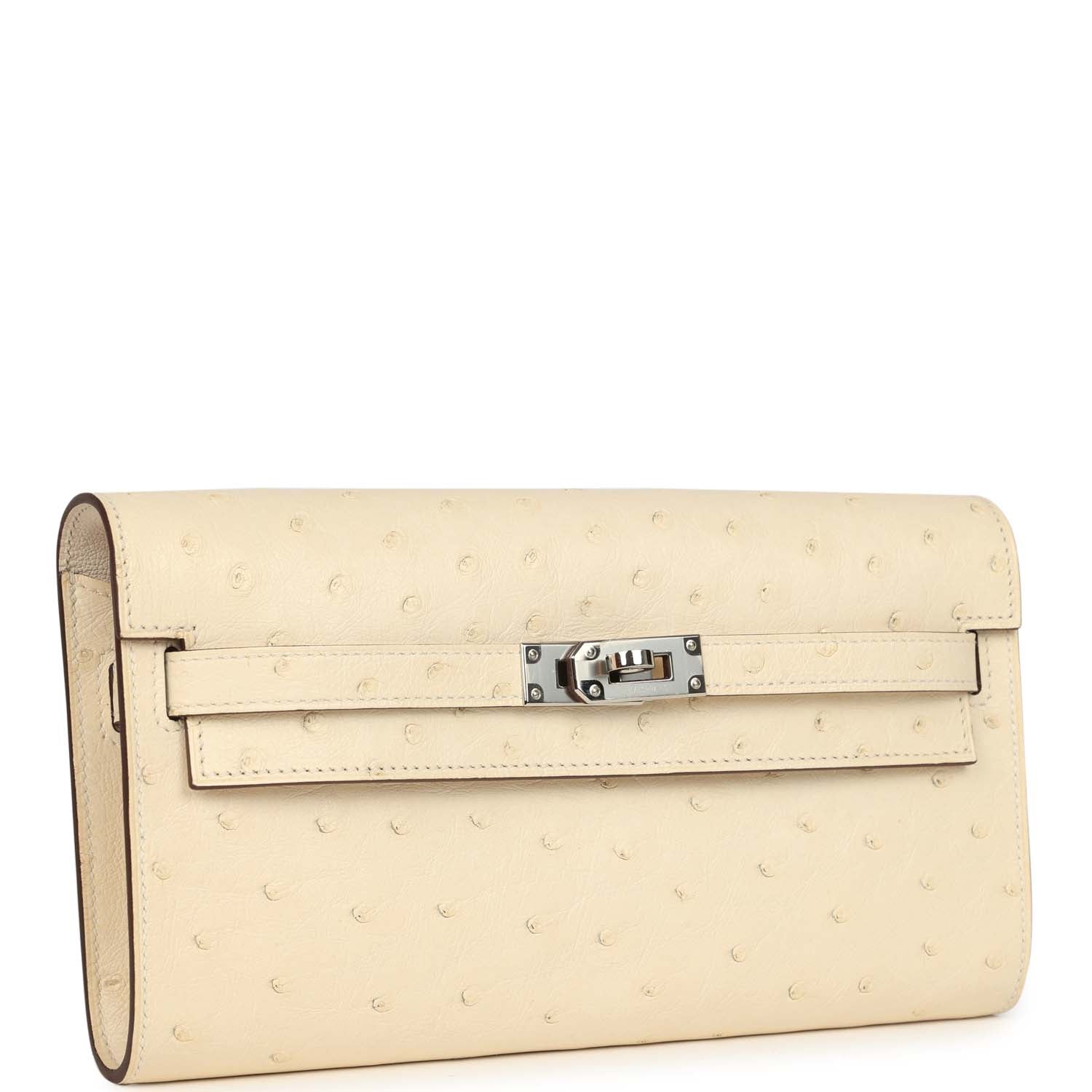 Hermes Kelly Wallet To Go Gris Nata Ostrich Palladium Hardware