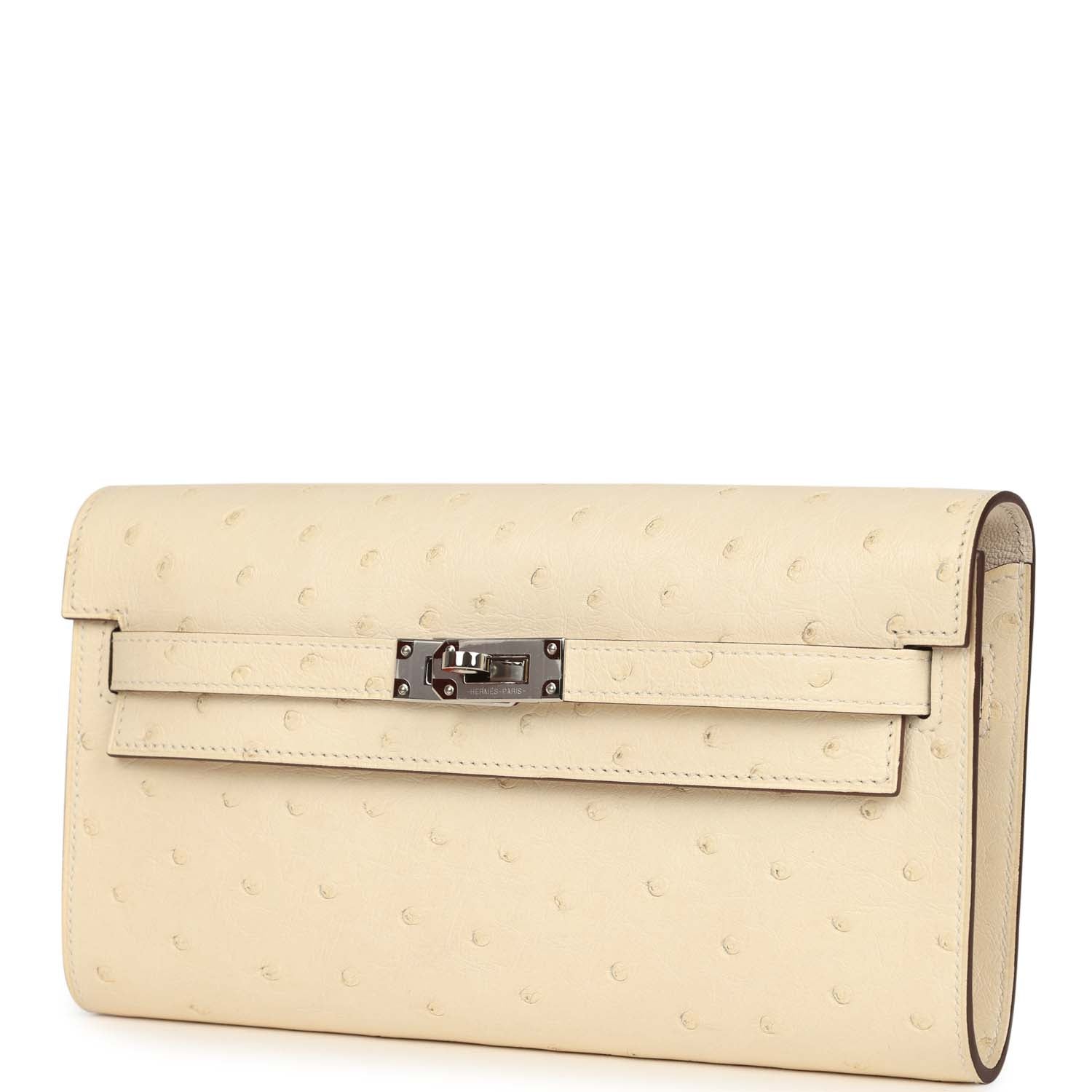 Hermes Kelly Wallet To Go Gris Nata Ostrich Palladium Hardware