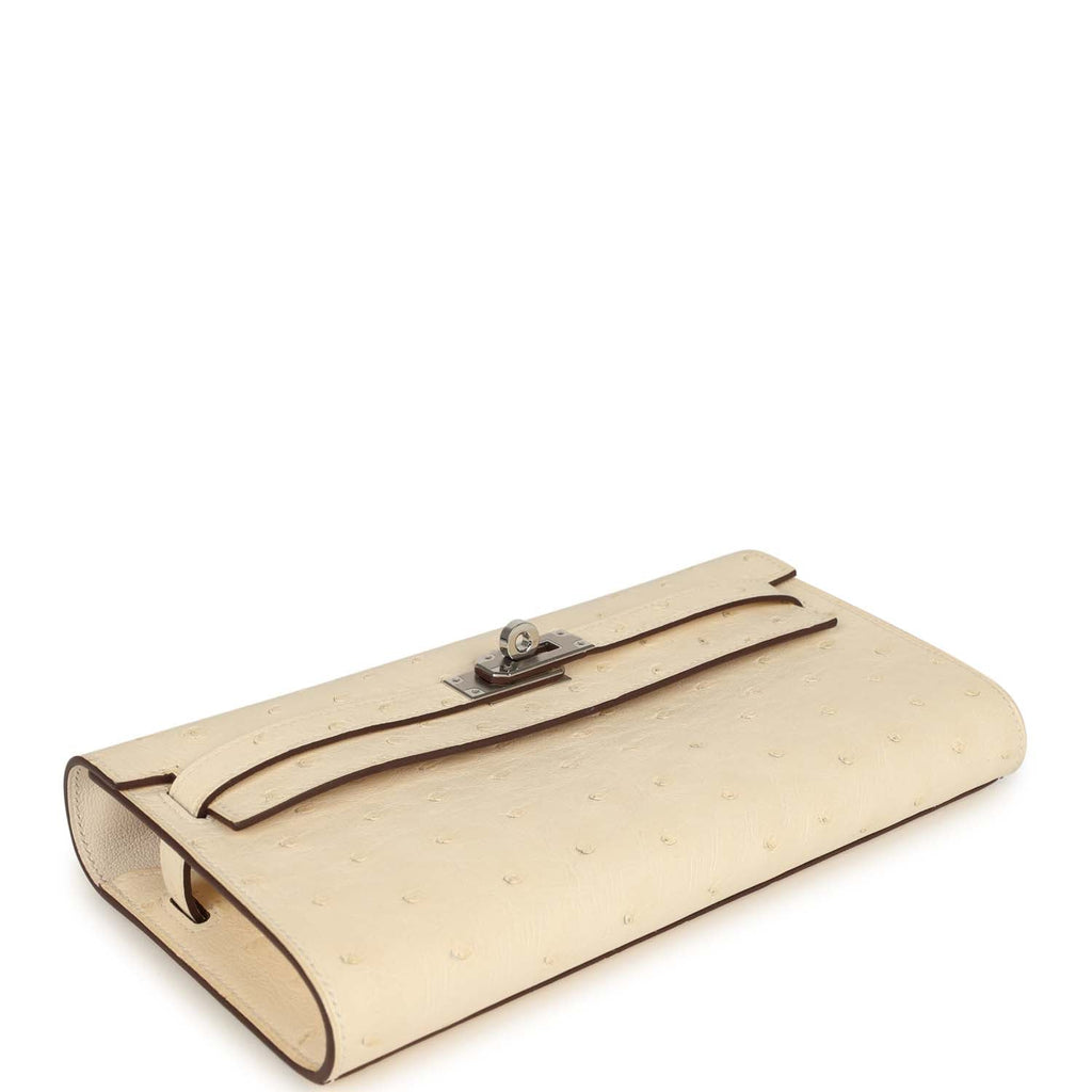 Hermes Kelly Wallet To Go Gris Nata Ostrich Palladium Hardware