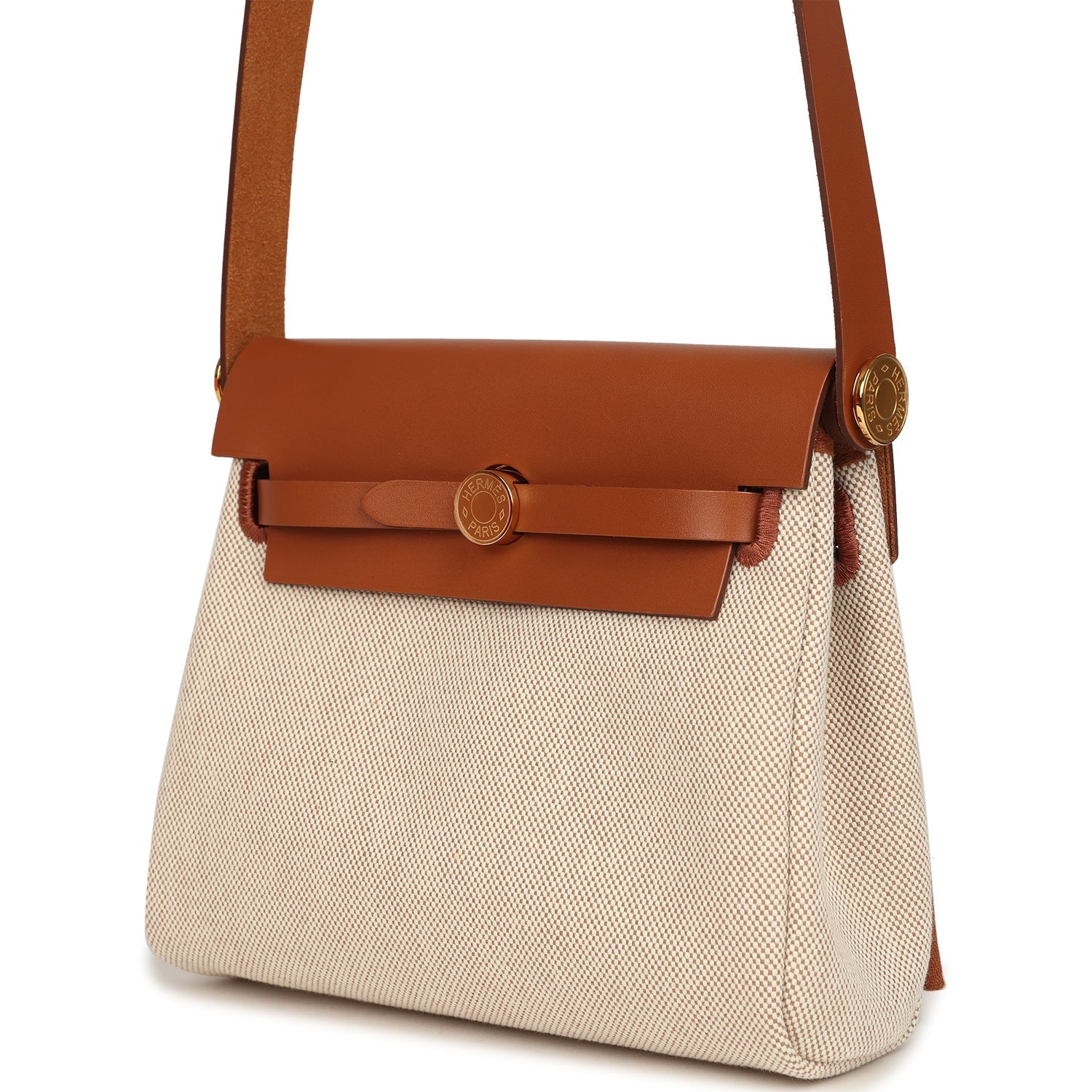 Hermes Herbag Zip 20 Mini Ecru and Beige Toile H Canvas and Fauve Vache Hunter Gold Hardware