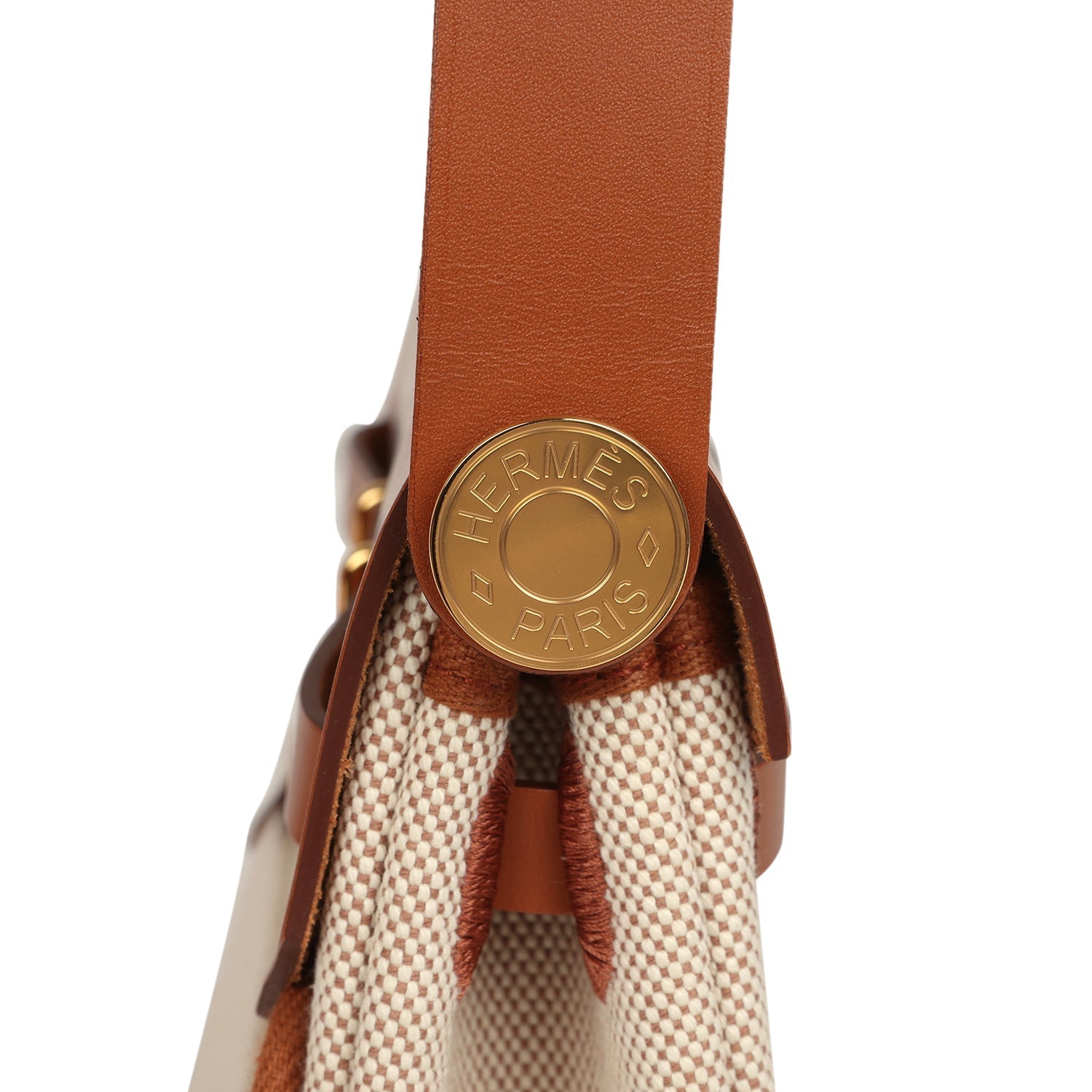 Hermes Herbag Zip 20 Mini Ecru and Beige Toile H Canvas and Fauve Vache Hunter Gold Hardware