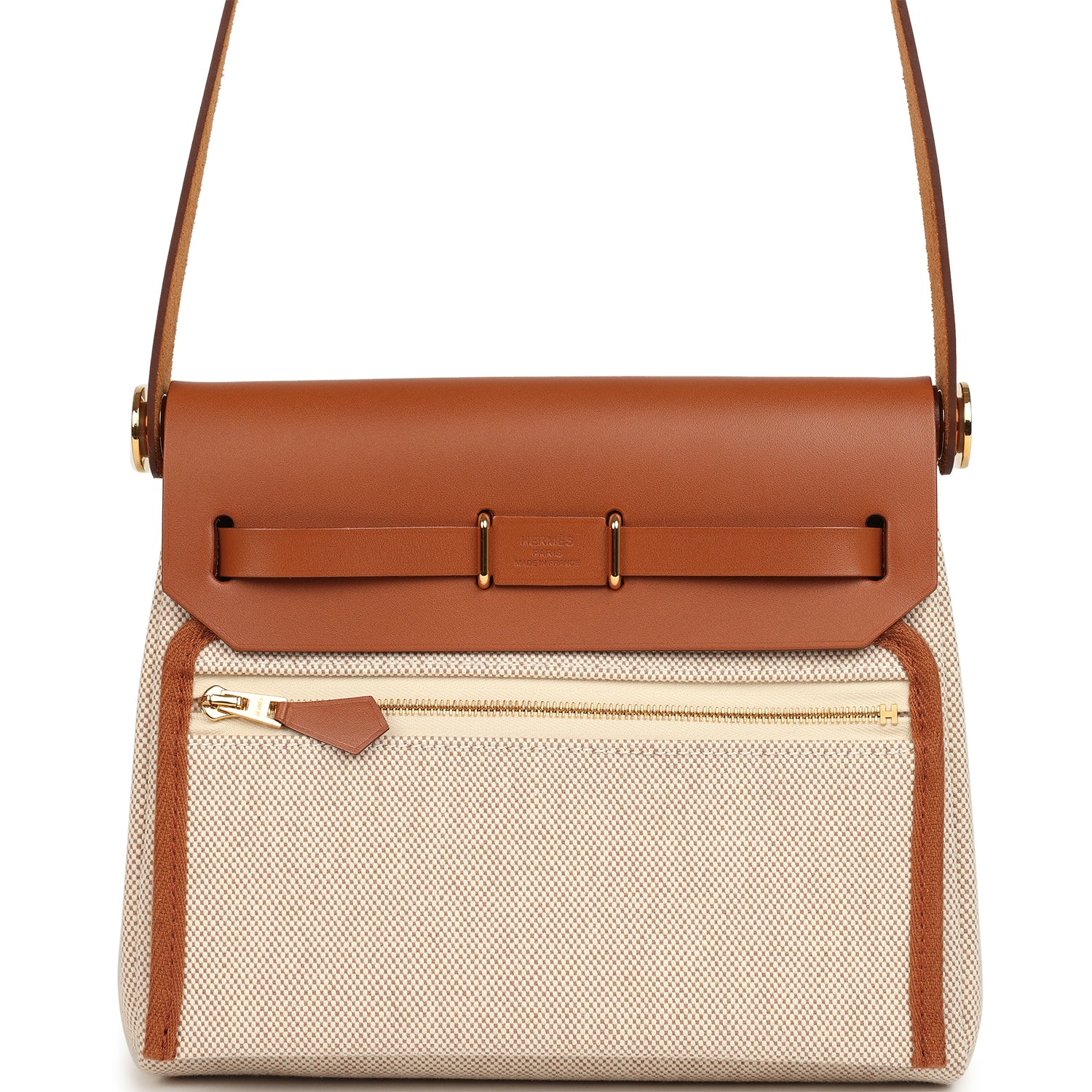 Hermes Herbag Zip 20 Mini Ecru and Beige Toile H Canvas and Fauve Vache Hunter Gold Hardware