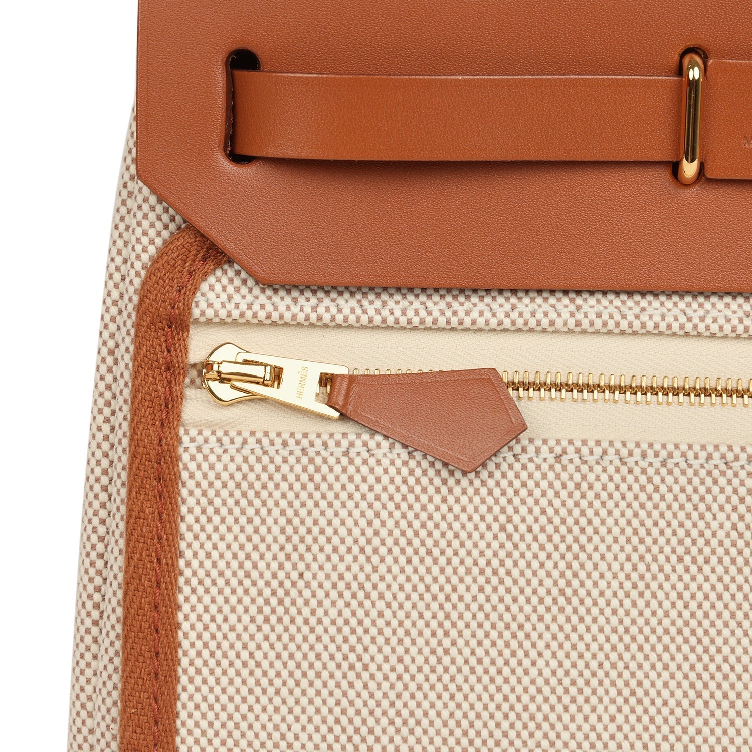 Hermes Herbag Zip 20 Mini Ecru and Beige Toile H Canvas and Fauve Vache Hunter Gold Hardware