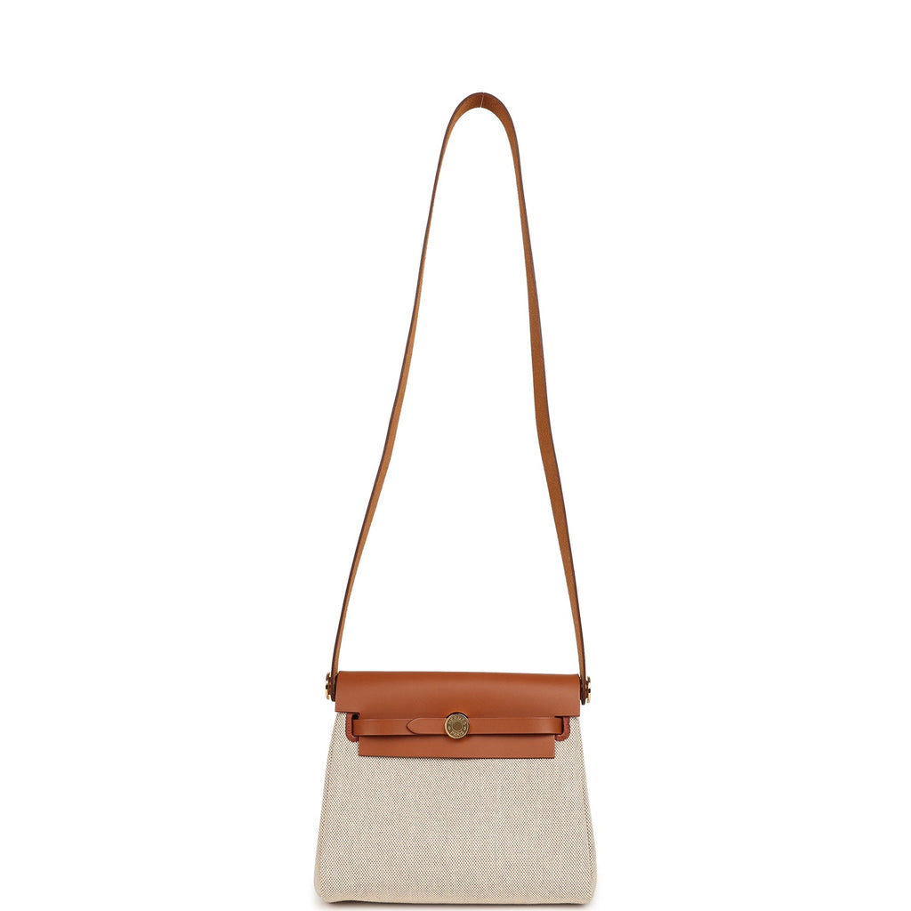 Hermes Herbag Zip 20 Mini Ecru and Beige Toile H Canvas and Fauve Vache Hunter Gold Hardware