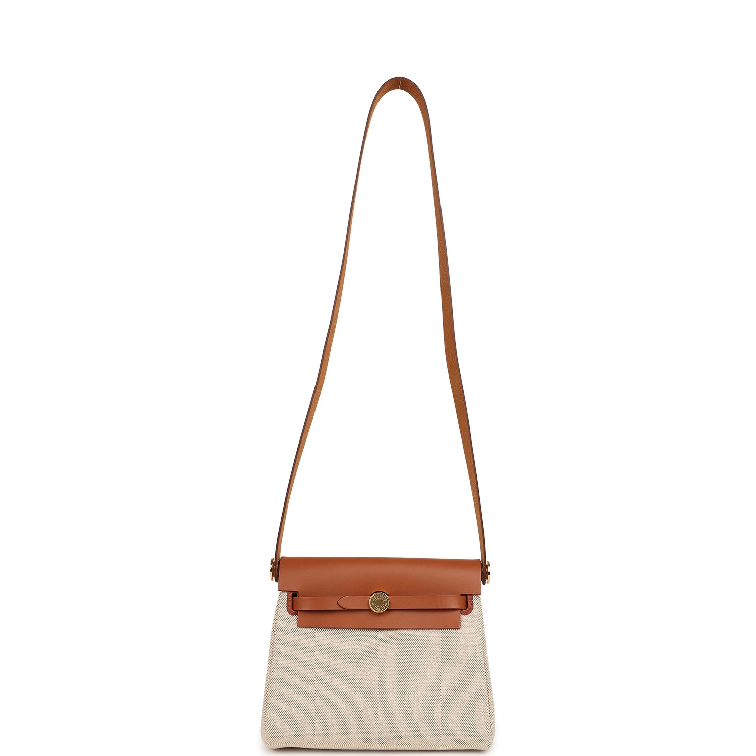 Hermes Herbag Zip 20 Mini Ecru and Beige Toile H Canvas and Fauve Vache Hunter Gold Hardware